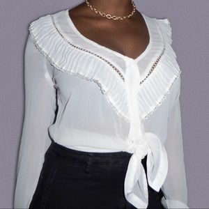 Kardashian Kollection White Sheer Ruffle Blouse